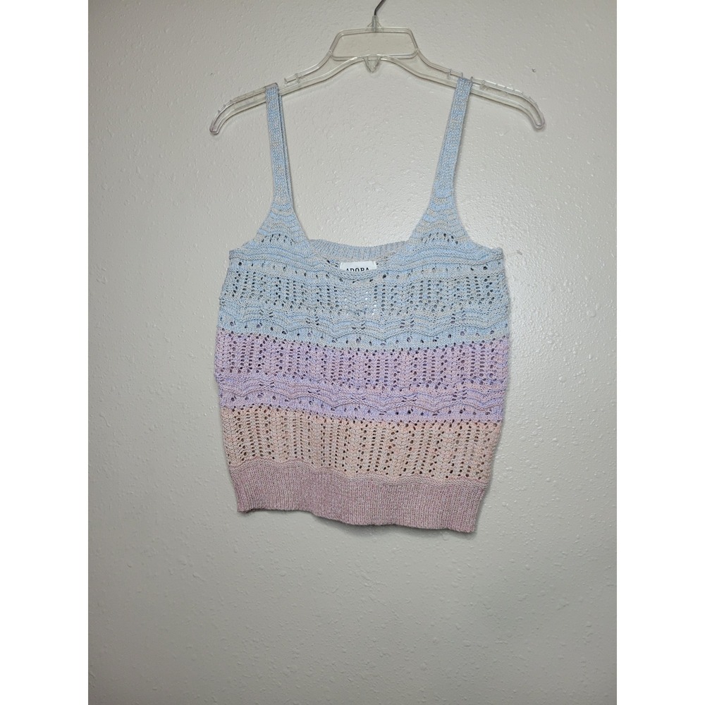 Adora Womens Pastels Ombre Knit Cami Top Small Blue Pink Purple‎ Pointelle Tank